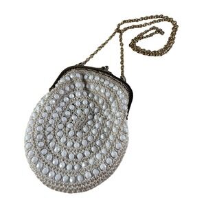 VTG Bobbie Jerome Purse White Crochet Beaded Evening Handbag Boho Made in Italy